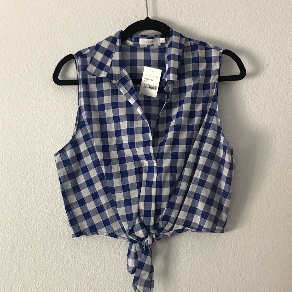 Lush Women’s Large Plaid Blouse Crop Top